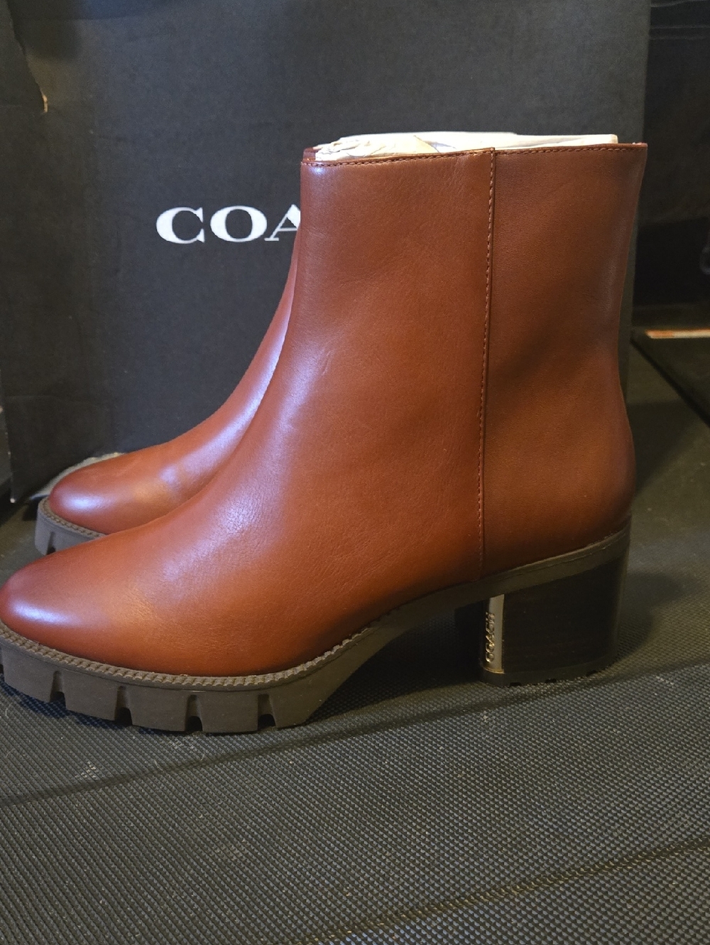Coach Chrissy Leather Bootie Res Mocha Size 8.5 - Picture 4 of 9